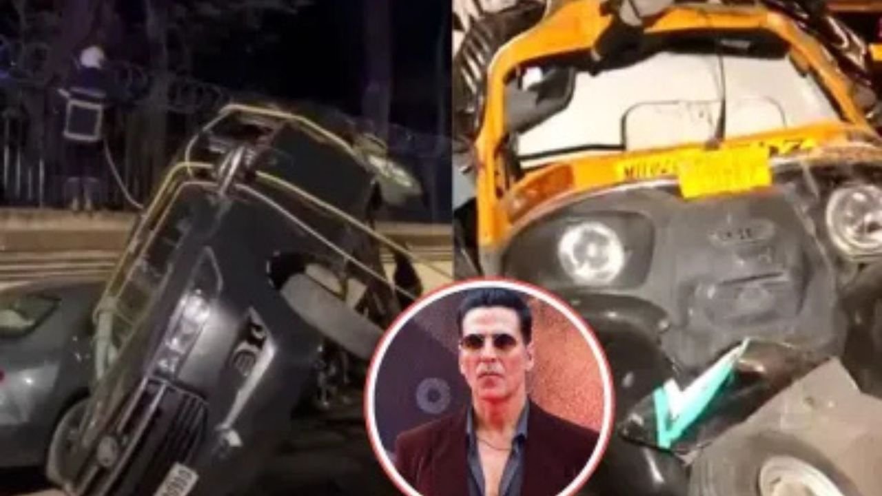 A car in Akshay Kumar's convoy collided with an auto-rickshaw; the driver appealed for help.